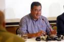 Coletiva Instituto Ambiental do Paraná (IAP) para esclarecimentos sobre o eixo modal de Paranaguá e licenciamentos ambientais na região. Participaram da coletiva o presidente do IAP, Luiz Tarcísio Mossato Pinto; o diretor-presidente da Administração dos Portos de Paranaguá e Antonina ( APPA), Luiz Henrique Dividino; e o procurador geral do Estado, Paulo Sérgio Rosso.