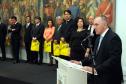 Governador Beto Richa, recebe coletânea de cadernos orientadores para a contratação de obras e serviços de engenharia, assina protocolo de intenções entre a Secretaria de Estado da Infraestrutura e Logística e IPARDES - Instituto Paranaense de Desenvolvimento Econômico e Social, termo contratual entre a Secretaria de Estado da Infraesetrutura e Logística e TECPAR - Instituto de Tecnologia do Paraná, anúncia o pagamento do primeiro lote de precatórios de pequeno valor, entrega ao Tribunal de