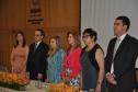 Mesa de abertura composta pela procuradora-chefe da Coordenadoria de Estudos Jurídicos, Dra. Leila Cuellar; subprocurador-geral Guilherme Soares; secretária da Fazenda e procuradora Jozélia Nogueira; procuradora-geral Marisa Zandonai; presidente da Apep e procuradora Eunice Fumagalli Martins e Scheer; e chefe de gabinete da Procuradoria Geral, Bráulio Cesco Fleury