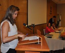 Dra. Andréa Margarethe Rogoski Andrade discursando na posse de corregedora-geral