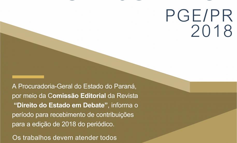 Edital 2018 de chamamento de trabalhos para a revista jurídica da PGE - “Direito do Estado em Debate” edital